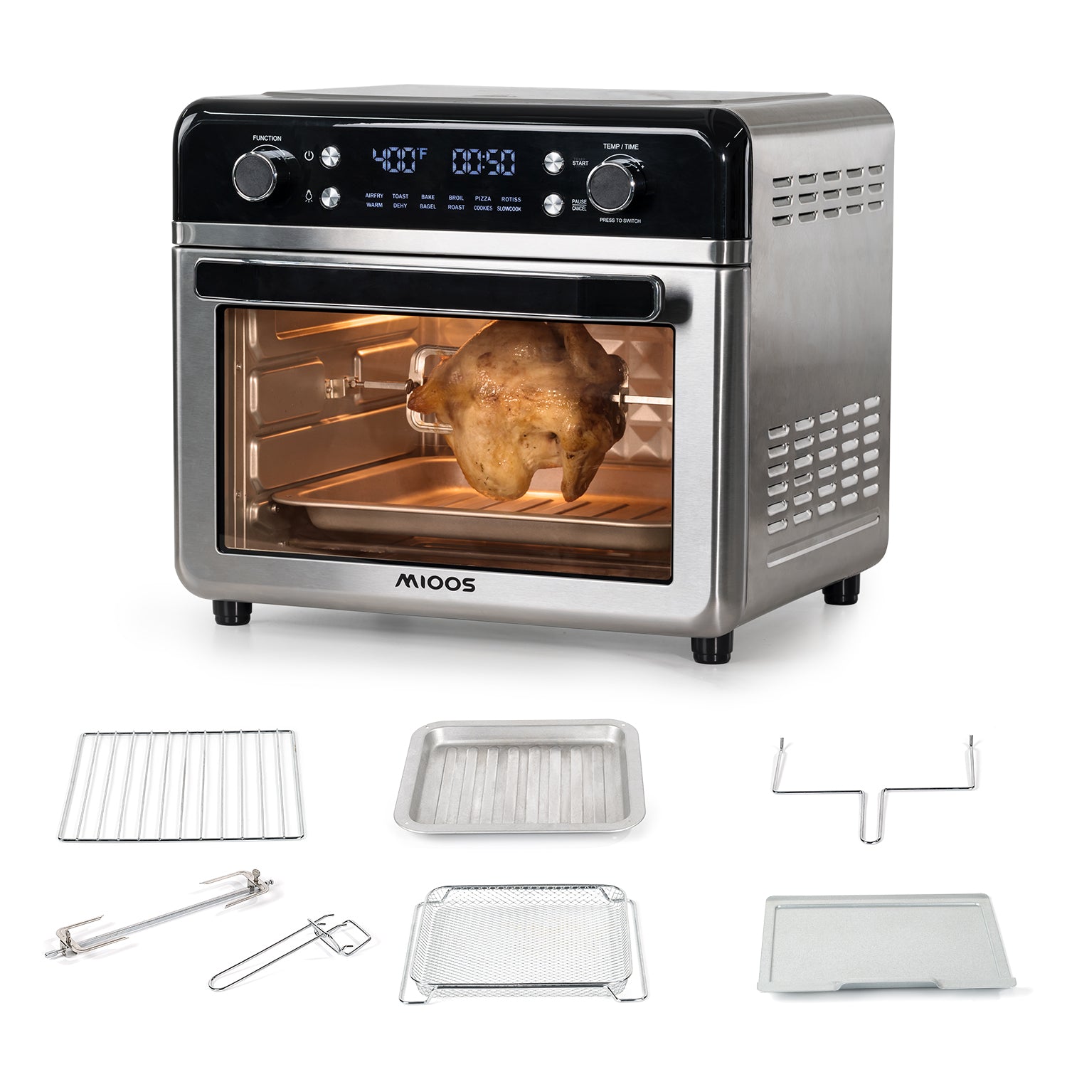 Mioos 12-in-1 Air Fryer Air Fryer oven Airfryer Rotisserie Convection Oven Countertop, Bake, broil, Roast, Dehydrate,Slow cook, 26L