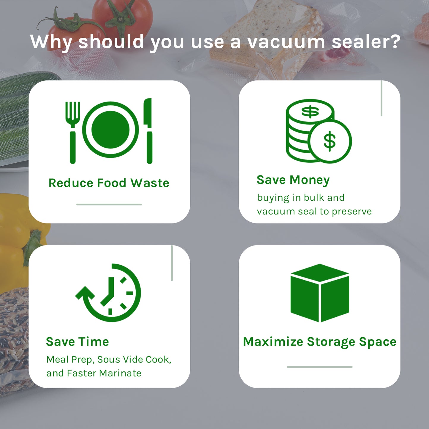 Mioos Vacuum Sealer Machine Built-in Cutter with Bar Roll, 10 Vacuum Bags, Suction Hose for Food Preservation Storage
