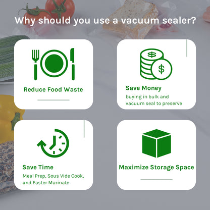 Mioos Vacuum Sealer Machine Built-in Cutter with Bar Roll, 10 Vacuum Bags, Suction Hose for Food Preservation Storage