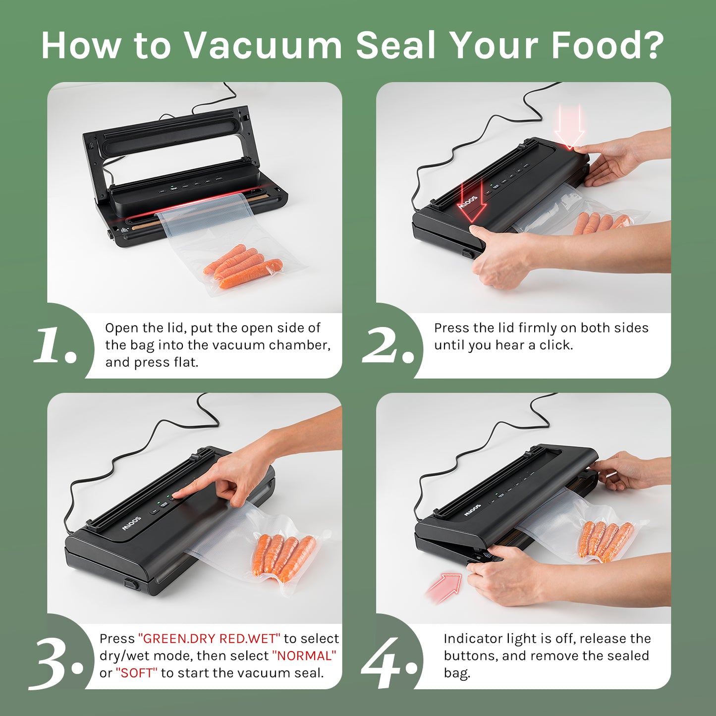Mioos Vacuum Sealer Machine Built-in Cutter with Bar Roll, 10 Vacuum Bags, Suction Hose for Food Preservation Storage